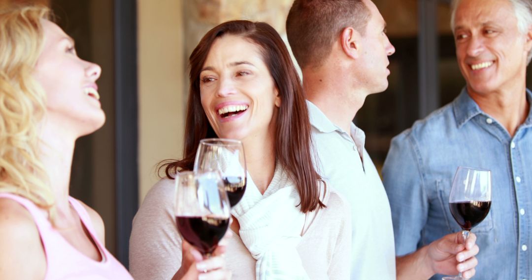 Happy Group of Adults Enjoying Social Gathering with Wine