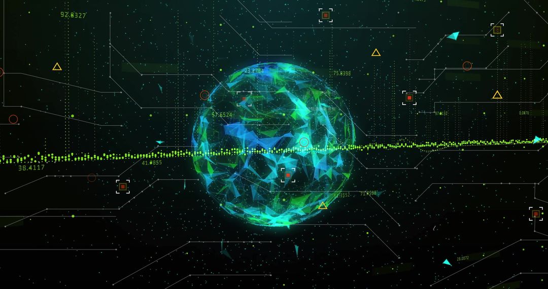 Futuristic Digital Sphere with Data Interface and Analytics Visualization