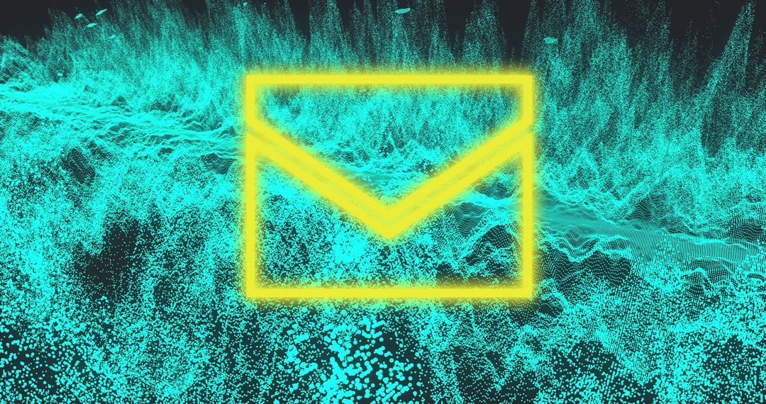 Glowing Neon Mail Icon with Digital Waves Background