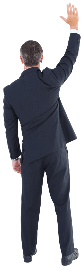 Businessman Waving Back Greetings on Transparent Forecast