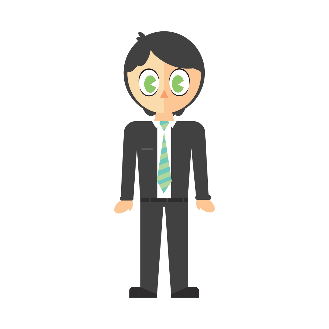 Transparent Business Professional Cartoon in Suit with Green Tie