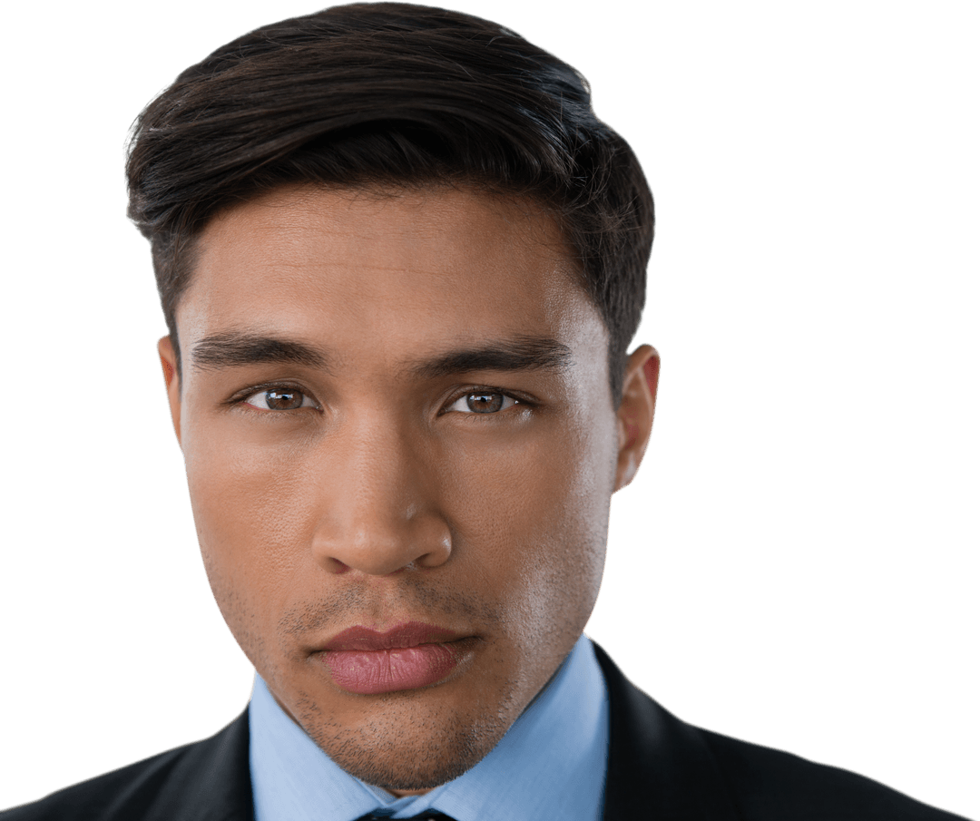 Serious Businessman Portrait with Raised Eyebrow on Transparent Background