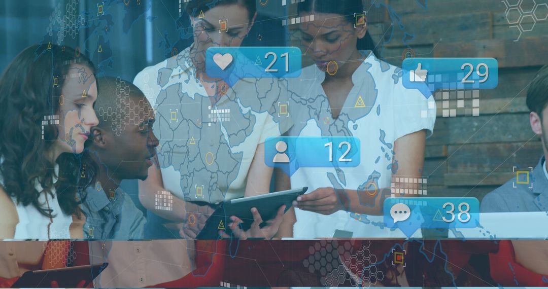 Diverse Team Collaborates with Tablet in Modern Tech-Driven Environment