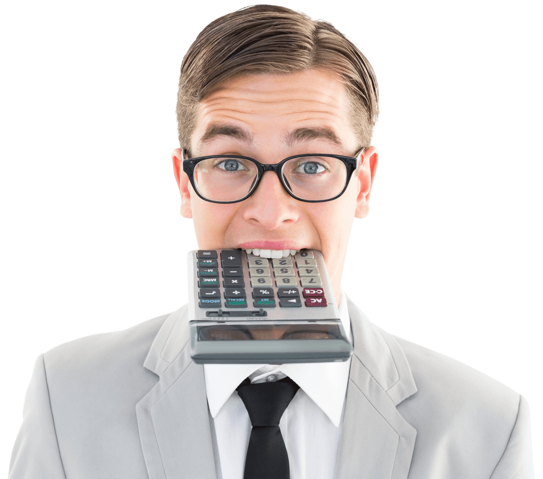 Transparent Quirky Businessman Biting Calculator - Download Free Stock Images Pikwizard.com