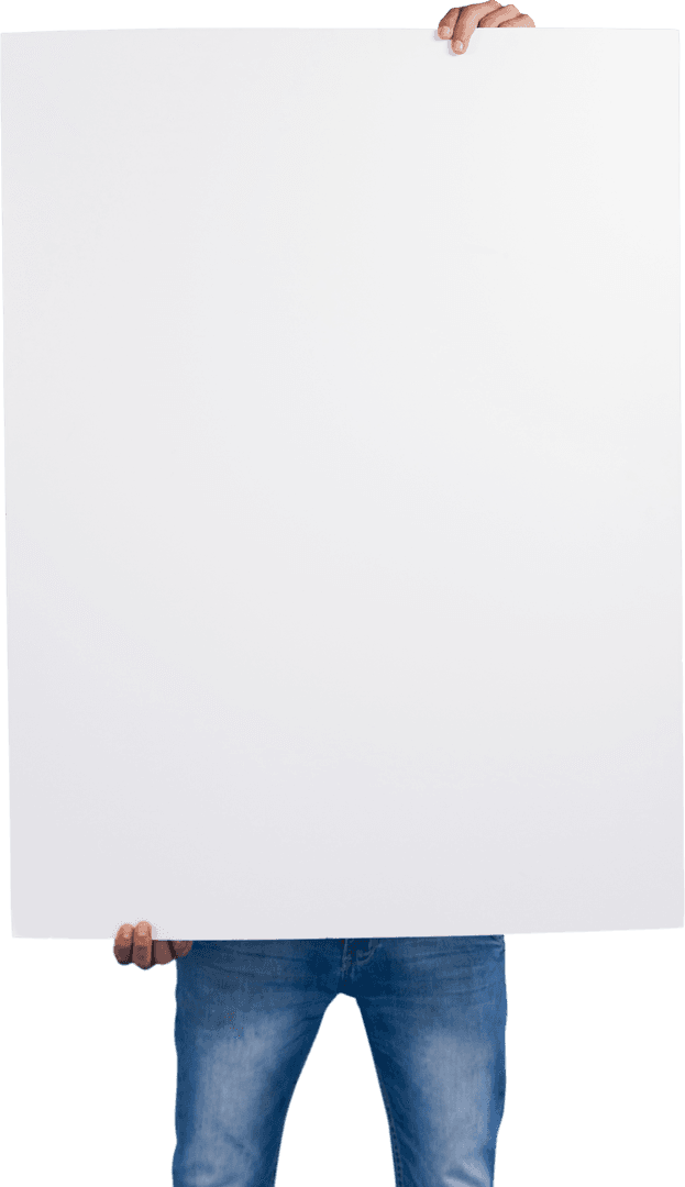 Midsection Displaying Large Transparent Blank Cardboard for Text - Download Free Stock Images Pikwizard.com