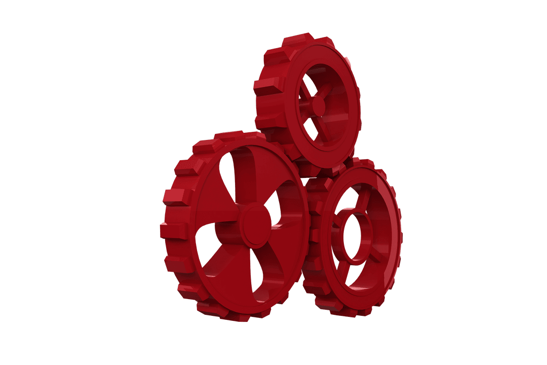 Red Cogs Illustration on Transparent Background Conveying Teamwork