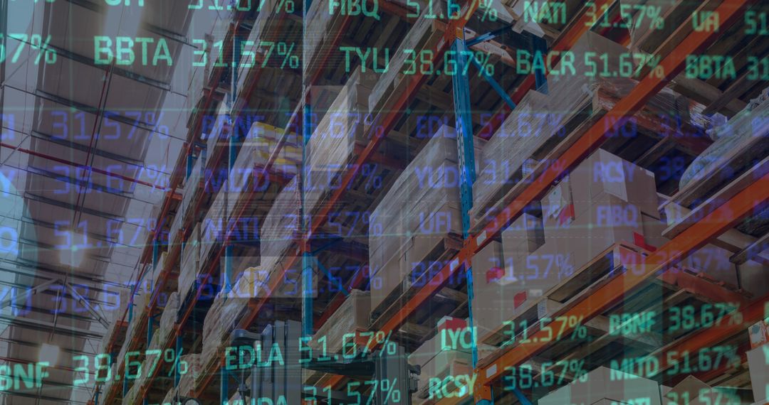 Financial Data Overlay on Modern Warehouse Shelving