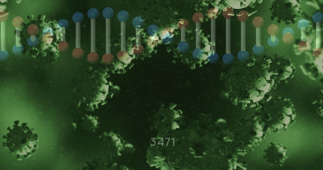 Global Pandemic Concept with Viral Particles and DNA Strand in Green Hue