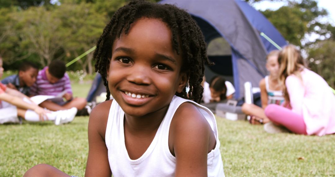 Happy African American Child at Summer Camp - Free Images, Stock Photos and Pictures on Pikwizard.com