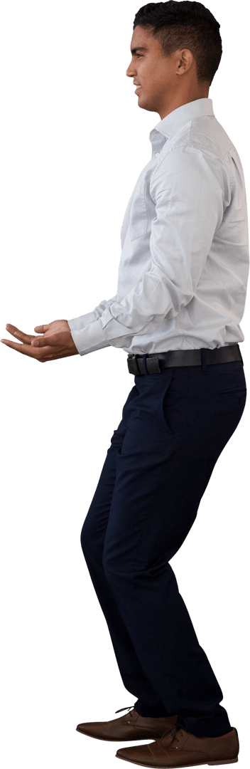 Side View Businessman in Gesturing Posture on Transparent Background