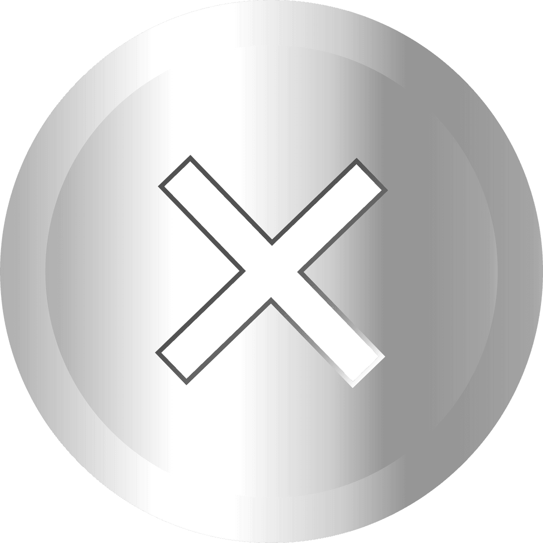 3D Metallic Cancel Icon with Bold X on Transparent Background