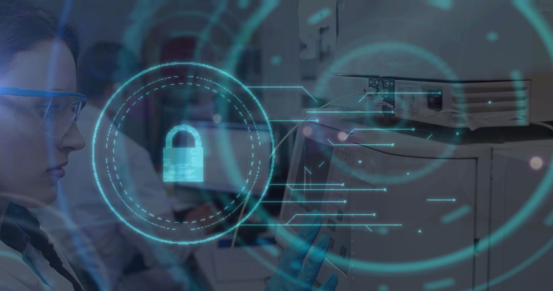 Female Scientist and Digital Security Interface