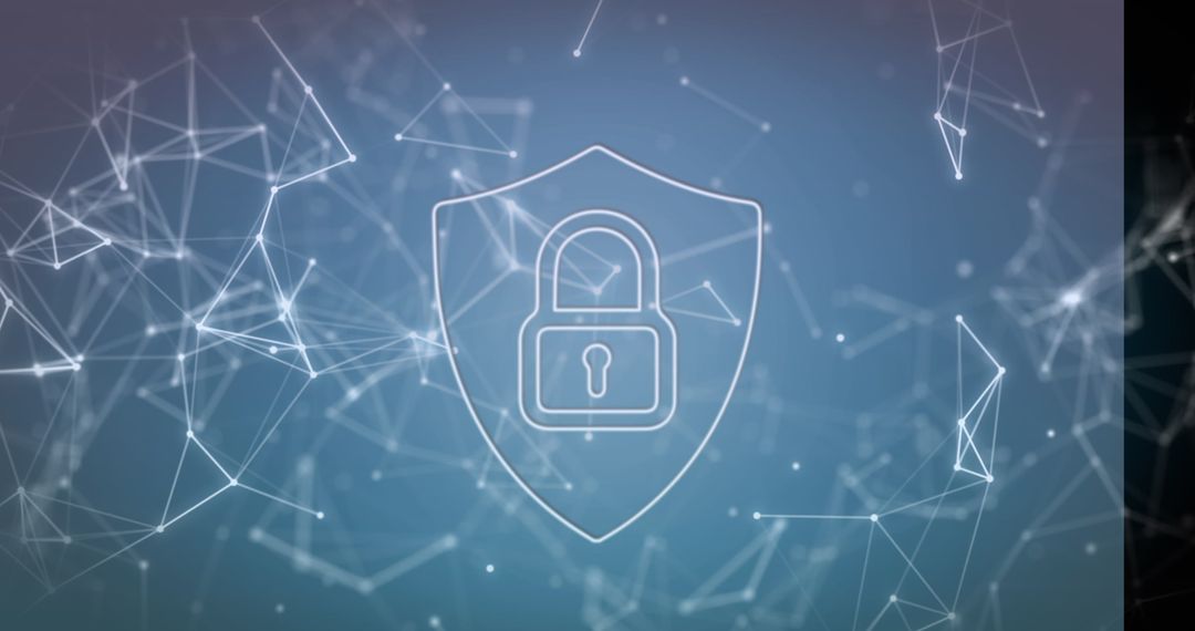 Translucent Shield with Padlock Symbol on Digital Network