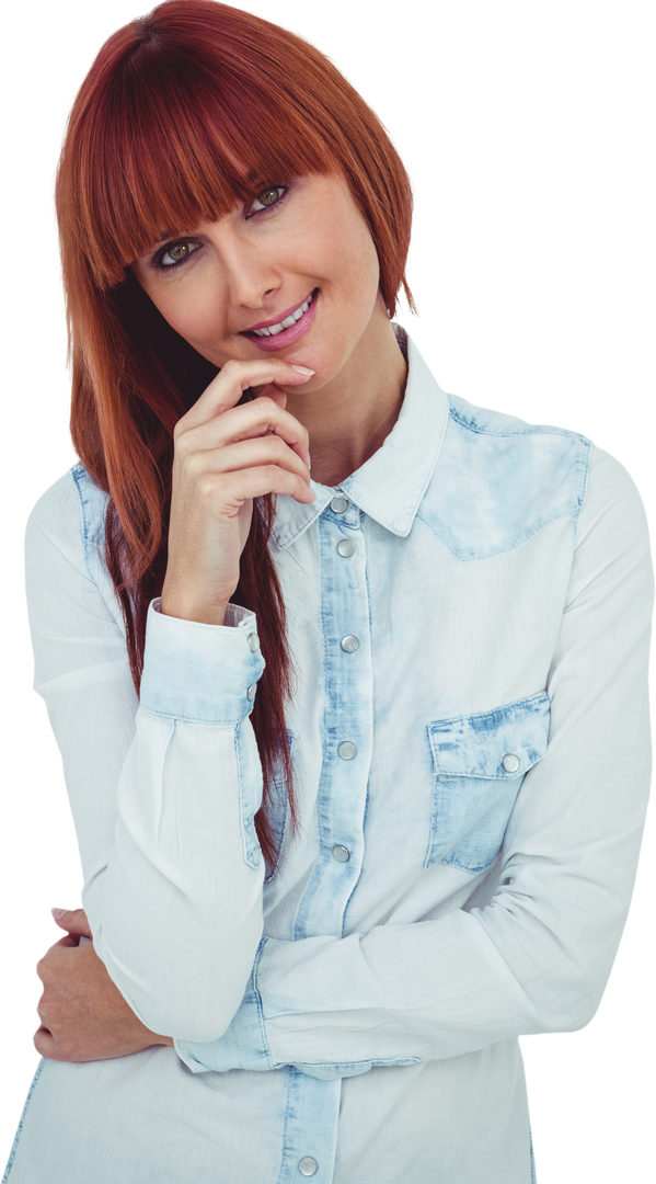 Smiling Hipster Woman in Transparent Background, Light Denim Shirt - Download Free Stock Images Pikwizard.com