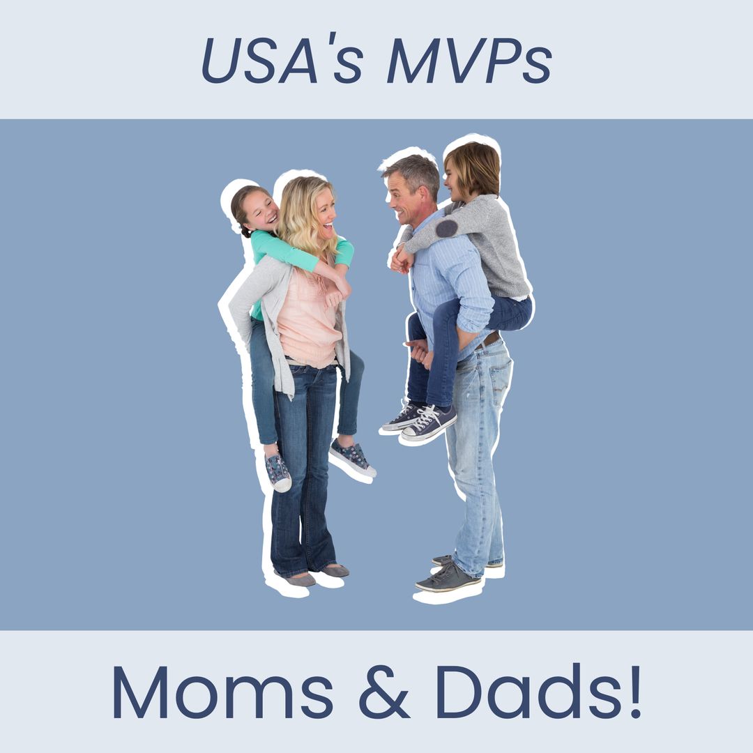 Smiling Parents Carrying Children Celebrating Parents Day