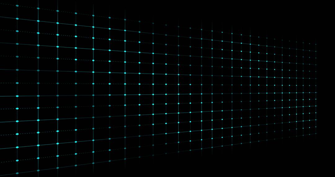 Digital Grid with Blue Dots on Black Background