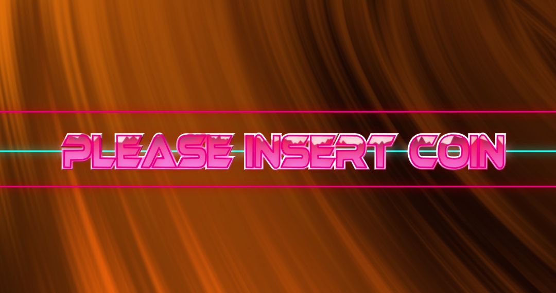 Retro Arcade Please Insert Coin Text with Digital Wave