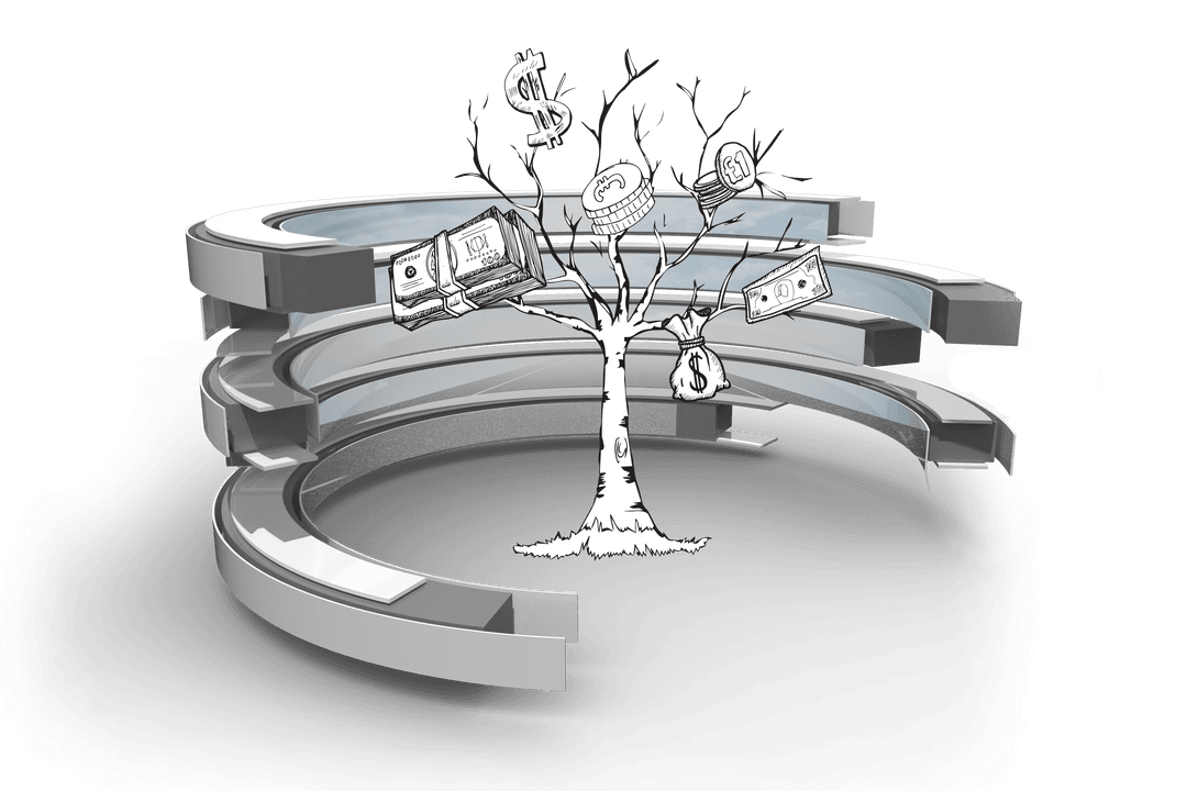 Transparent Money Tree Symbol in Futuristic Curved Structure