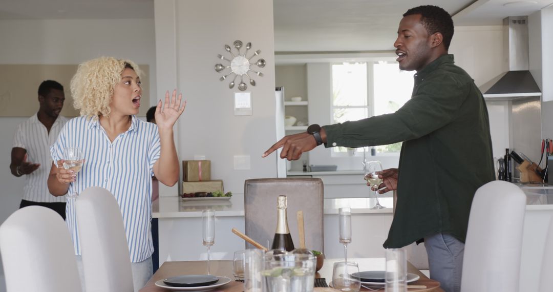 Friends Arguing During Lunch at Home in Casual Setting