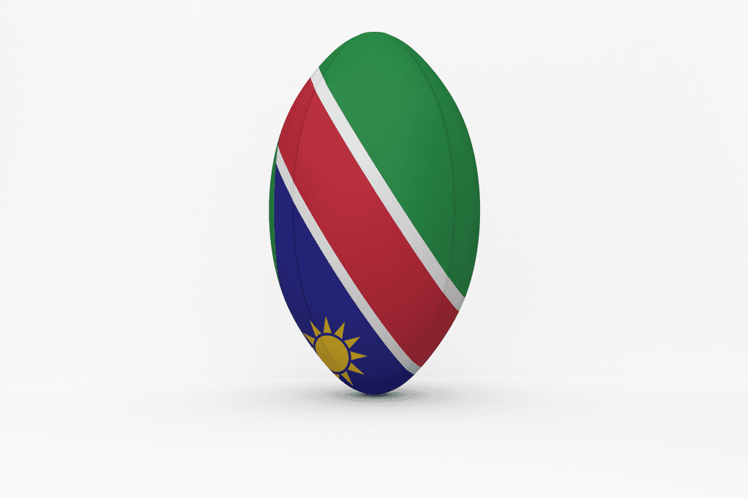 Transparent Rugby Ball with Namibia Flag Elements in Minimalist Style