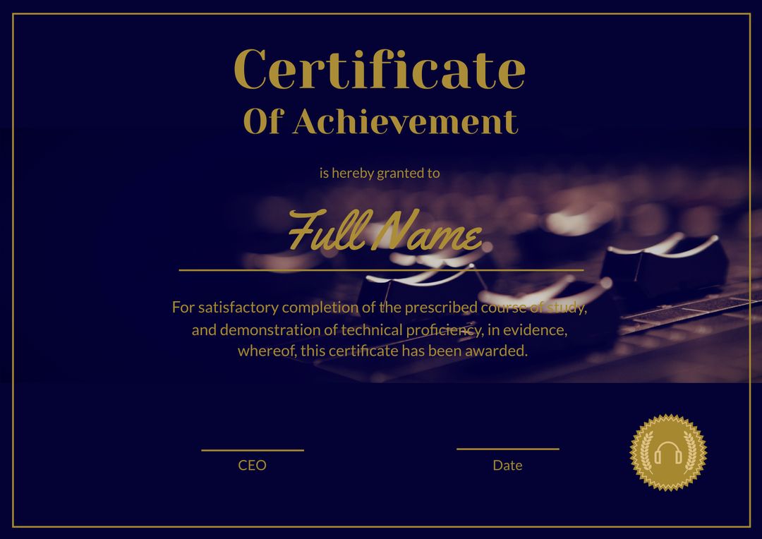 Elegant Certificate of Achievement for Music Completion - Download Free Stock Templates Pikwizard.com