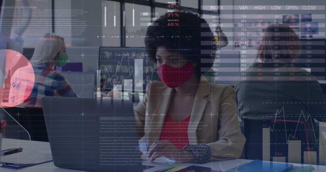 Diverse Professionals Analyzing Data with Augmented Interface Overlay