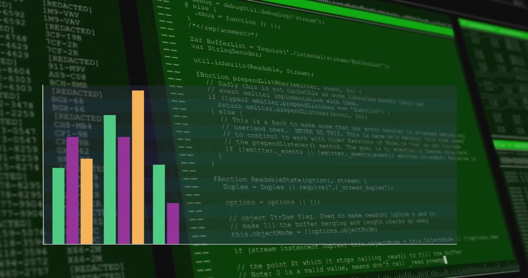 Colorful Bar Graph Overlay on Matrix-Style Data