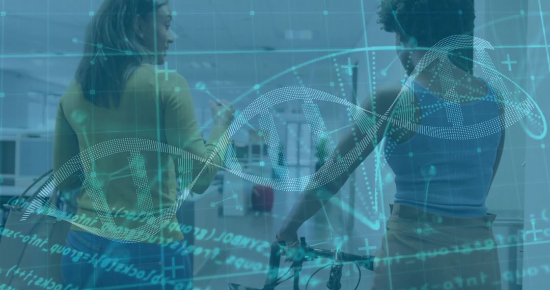 Researchers Analyzing DNA Helix Hologram in Modern Office