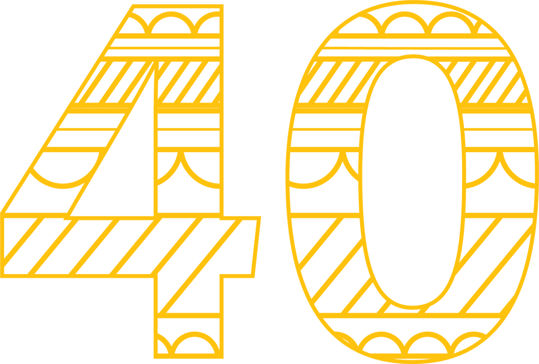 Yellow Patterned Number 40 on Transparent Background for Celebrations