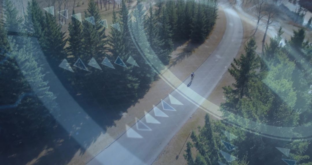 Teen Cyclist Navigating Road with Future Tech HUD Overlays