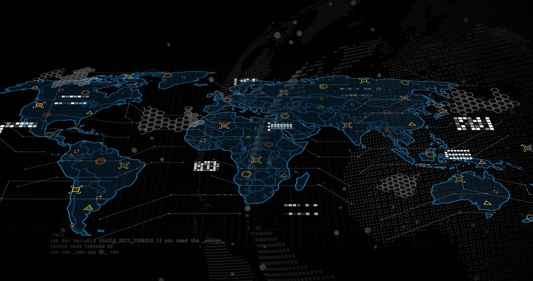 Futuristic World Map with Digital Data Visualization