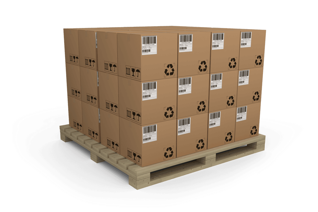 Transparent Stack of Cardboard Boxes on Wooden Pallet