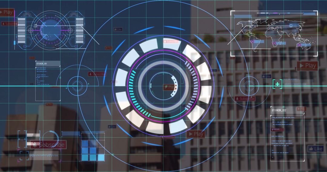 Futuristic Interface Displayed on City Building Facade