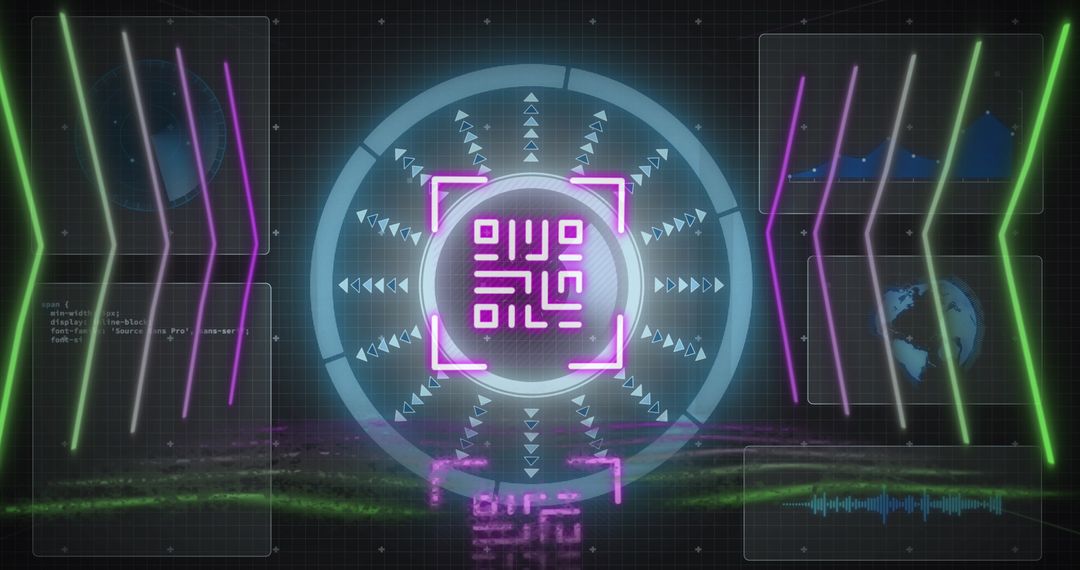 Futuristic QR Code Interface with Neon Abstract Lines