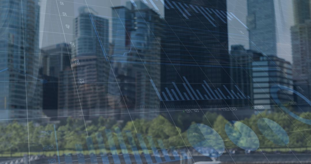 Financial Graphs Over Urban Landscape Digital Composite
