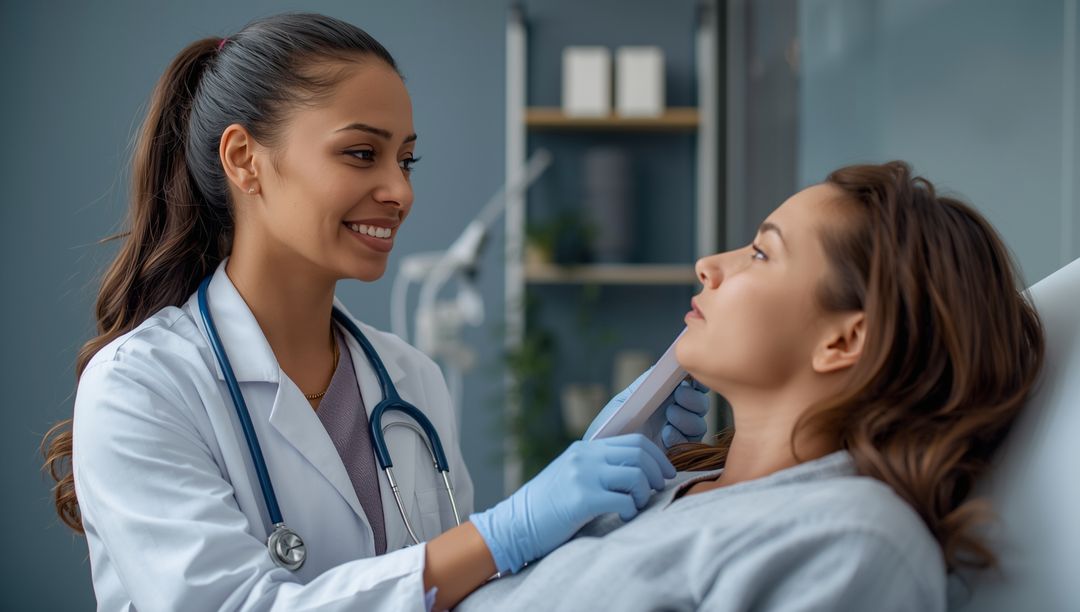 Doctor Examining Patient with Tongue Depressor in Clinical Setting