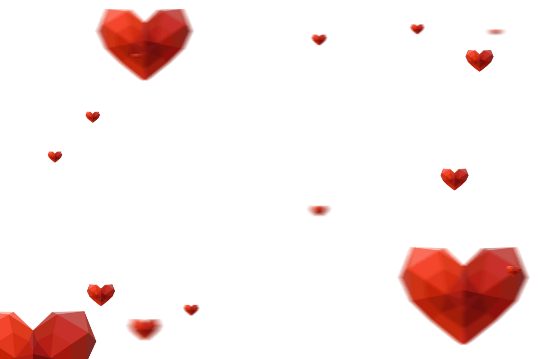 Floating Geometric Red Hearts with Transparent Background