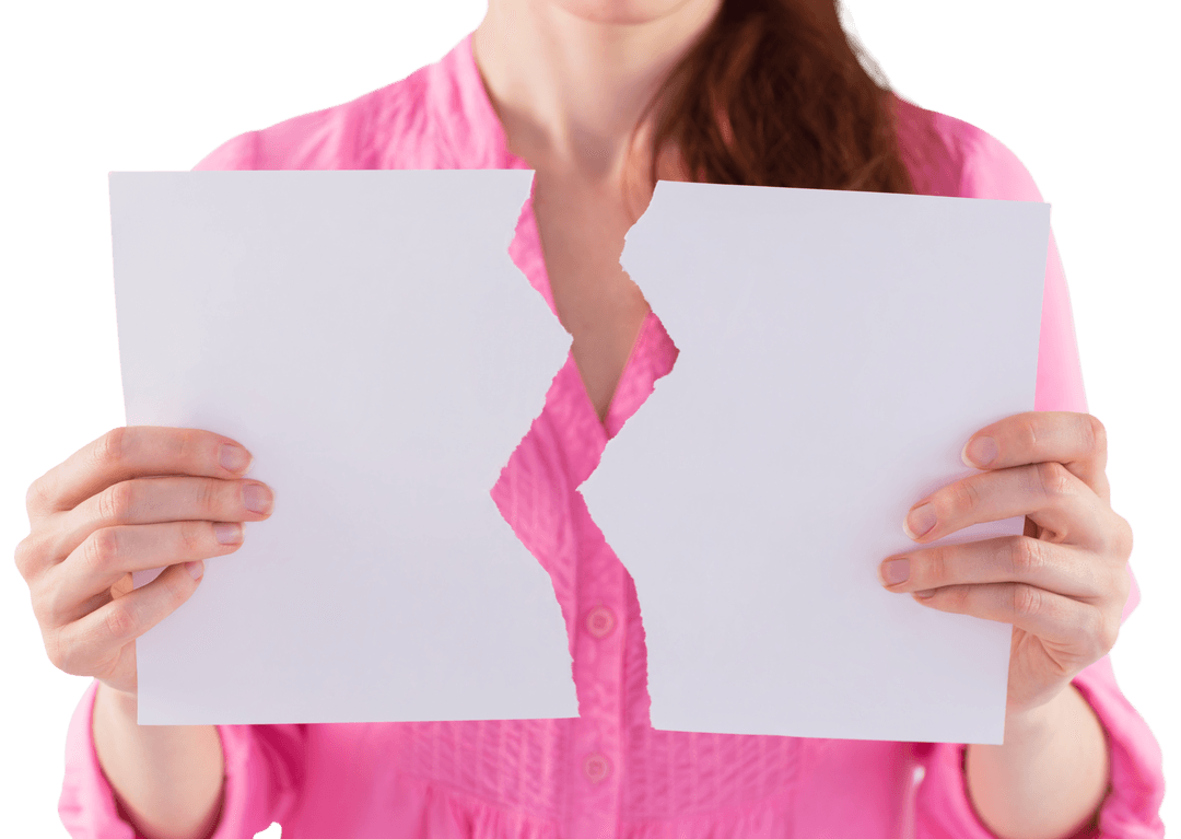 Woman Holding Torn Paper for Transparent Expression