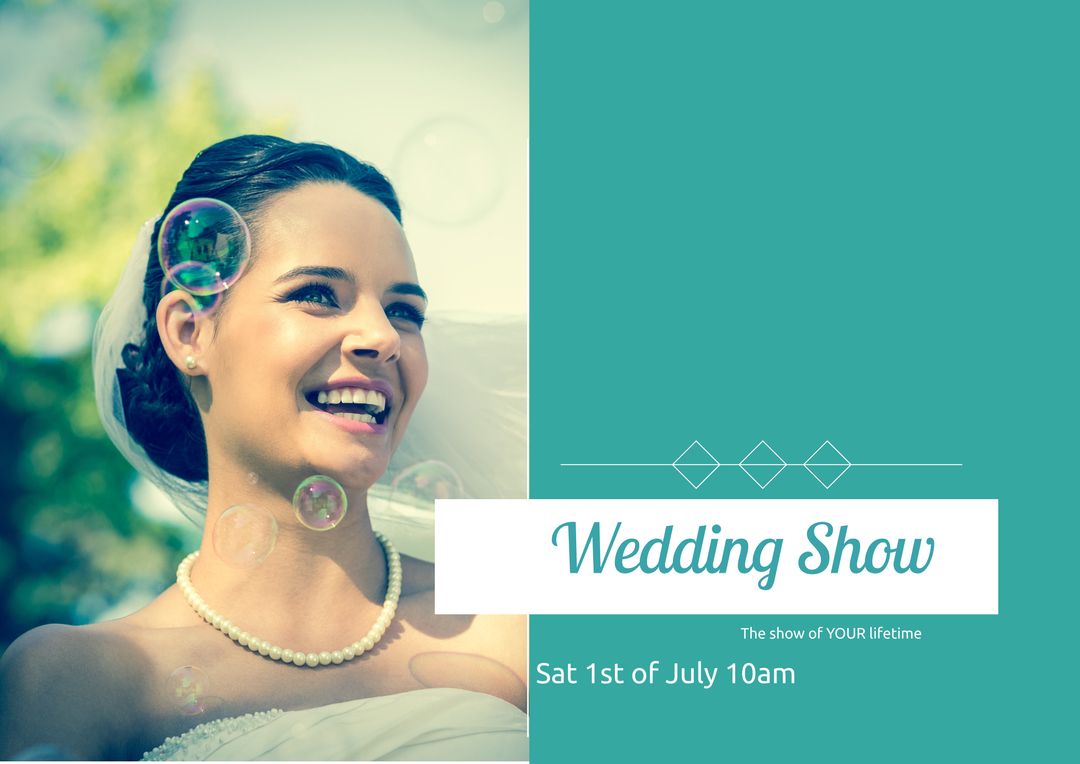 Elegant Wedding Show Invitation with Smiling Bride and Bubbles - Download Free Stock Templates Pikwizard.com