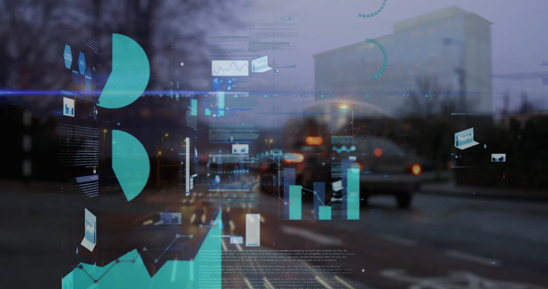 Digital Data Overlay on Night City Streets with Traffic