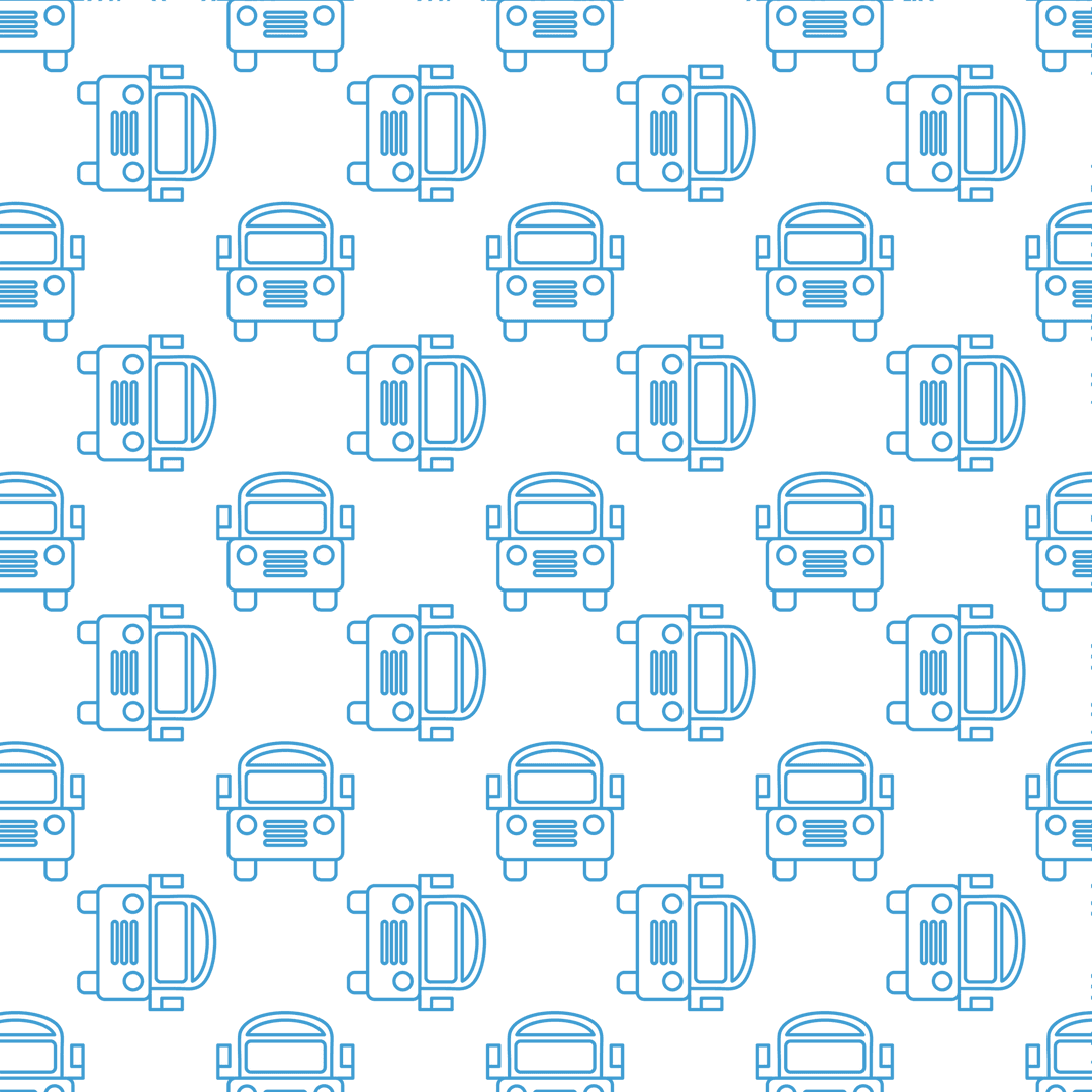 Blue School Bus Icons Pattern on Transparent Background