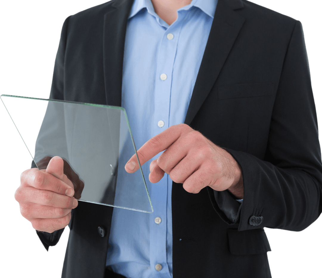 Businessman Interacting with Transparent Glass Interface