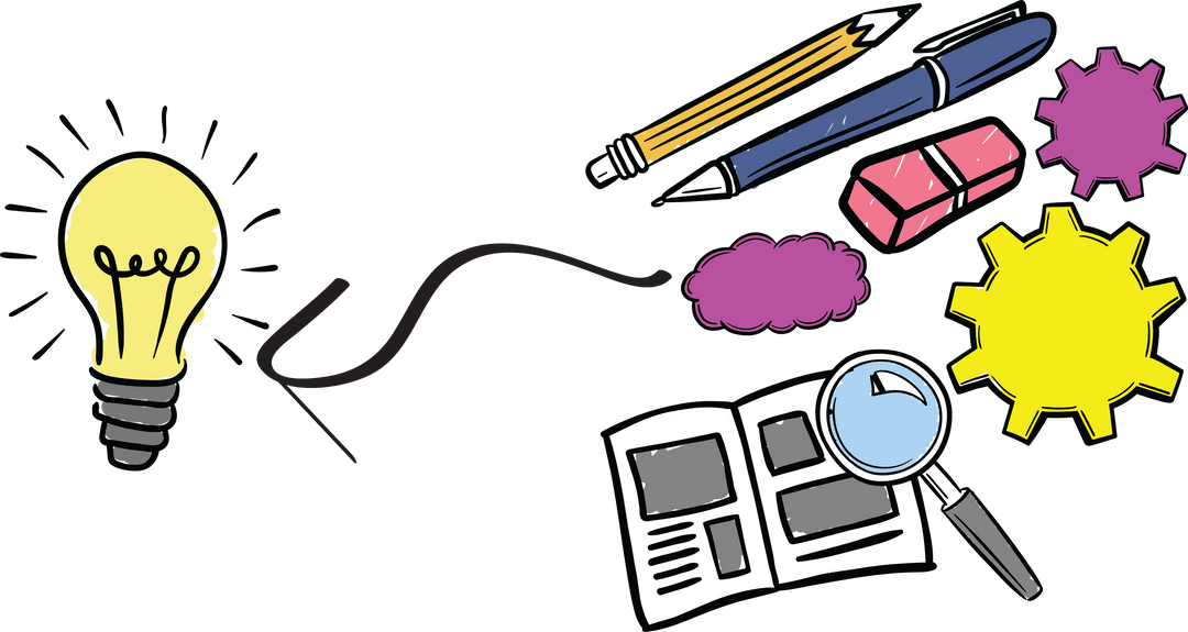 Creative Tools and Innovation Lightbulb on Transparent Background