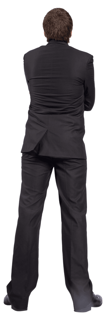 Transparent Back View of Businesswoman in Black Suit Facing Forward