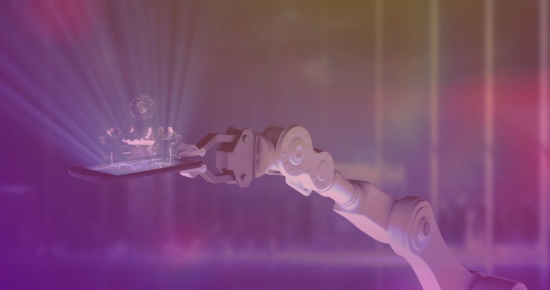 Robotic Hand Displaying Futuristic Smartphone Holograph