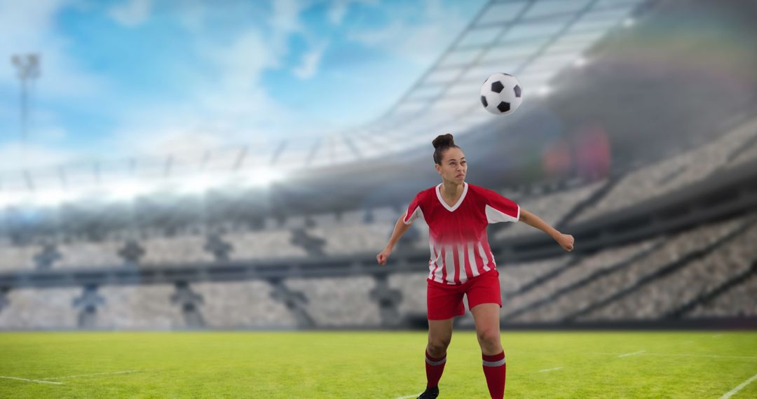 Female Soccer Player Performing Header in Stadium