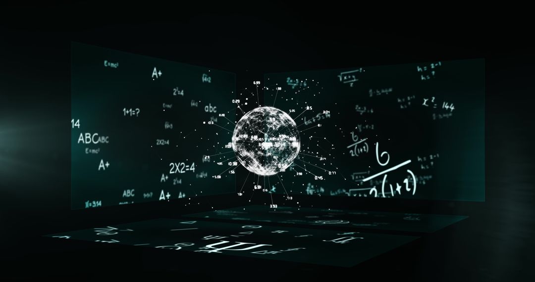 Digital Globe Spinning with Illuminated Math over Screens