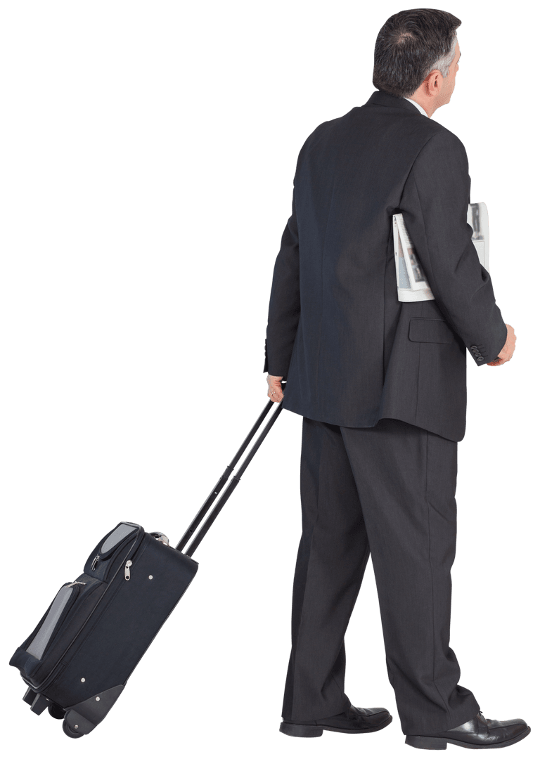 Caucasian Senior Businessman Walking with Suitcase on Transparent Background
