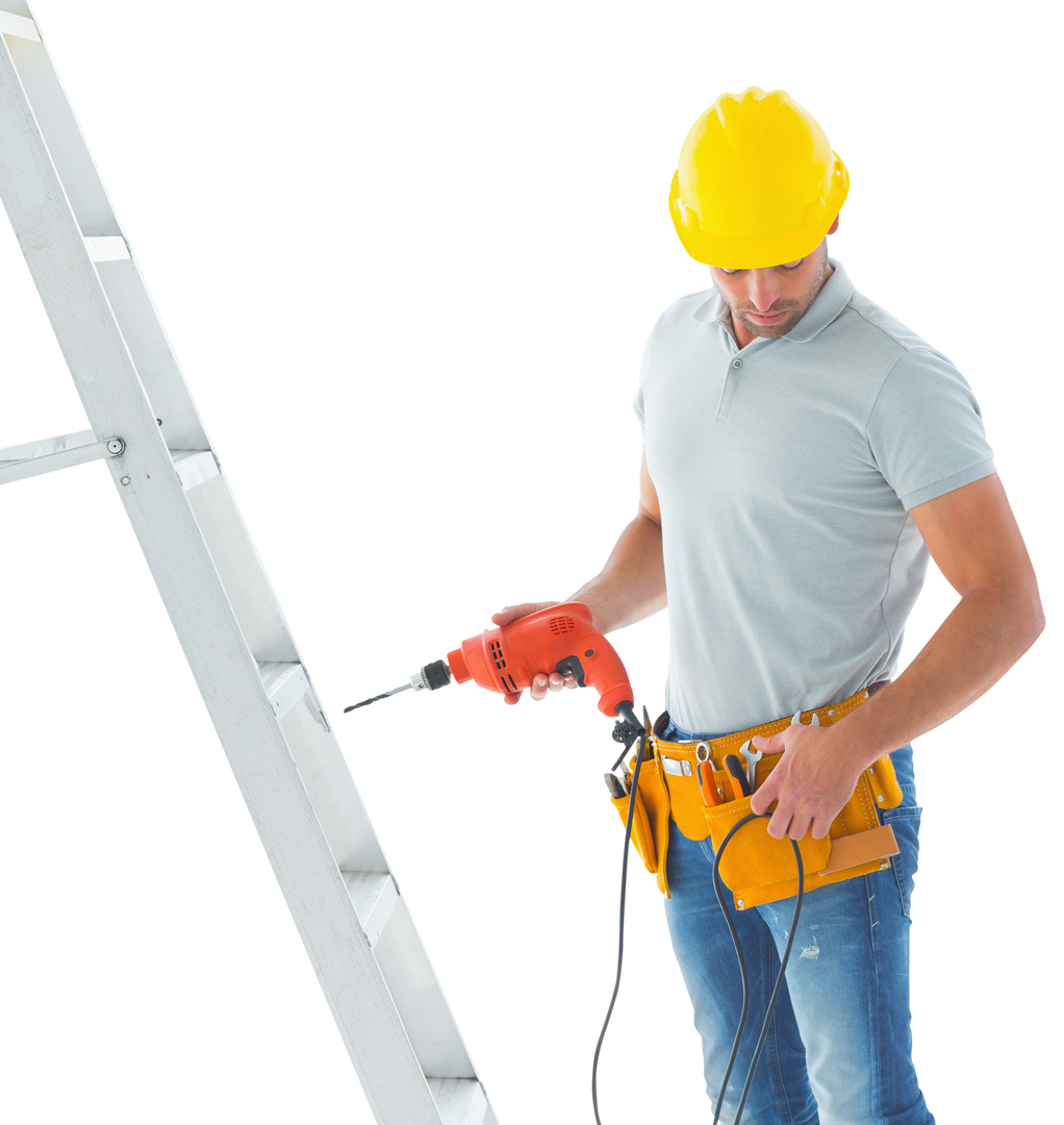 Transparent Handyman with Power Drill Near Ladder - Download Free Stock Images Pikwizard.com