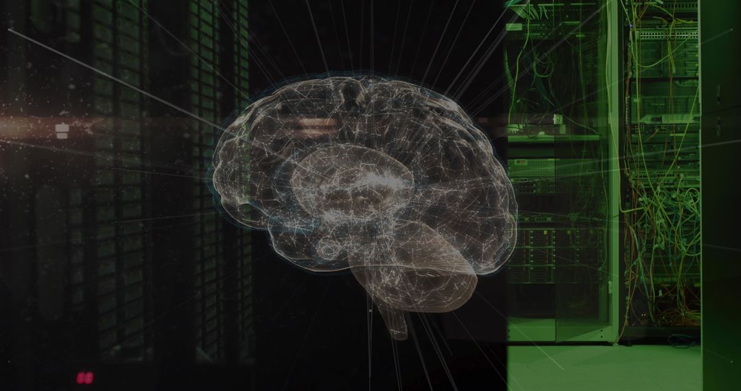 Digital Brain Overlay Server Room Symbolizing Technology Network